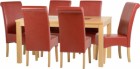 Wexford 59 inch Dining Set - G10 in Oak Veneer/Walnut Inlay/Rustic Red Faux Leather