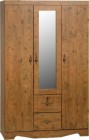 Cairo 3 Door 2 Drawer Mirrored Wardrobe in Dark Kennedy Pine Effect Veneer