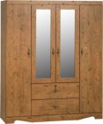 Cairo 4 Door 2 Drawer Mirrored Wardrobe in Dark Kennedy Pine Effect Veneer
